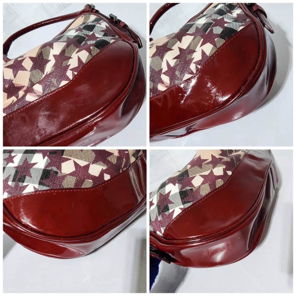 Authentic Burberry Nova Check Berry Red Star Small Hernville Hobo Bag Burgundy - Picture 10 of 13
